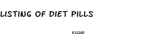 listing of diet pills